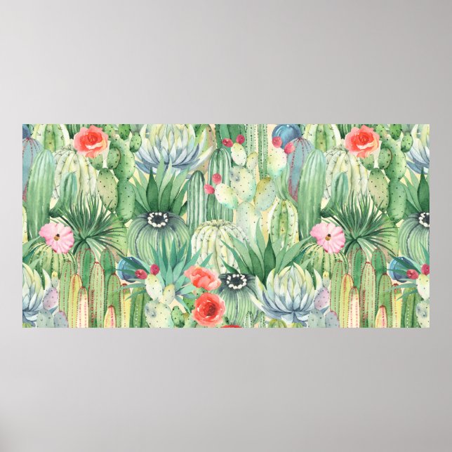 Seamless floral pattern with cacti, succulents and poster (Front)