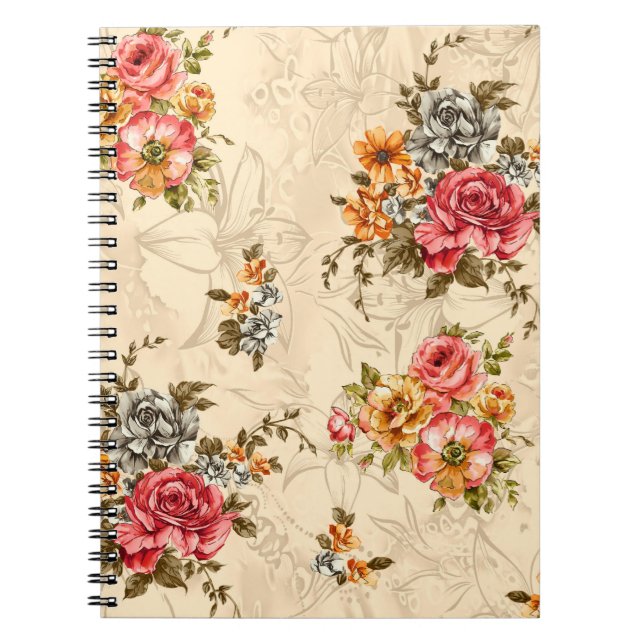 Seamless floral pattern with flowers and creeam ba notebook (Front)