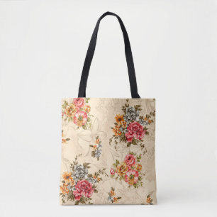 Seamless floral pattern with flowers and creeam ba tote bag