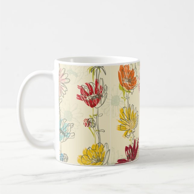 Seamless Floral Pattern With hand-drawn flowers Coffee Mug (Left)