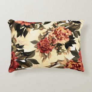 Seamless floral pattern with red and orange roses  decorative cushion