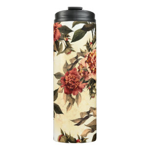 Seamless floral pattern with red and orange roses thermal tumbler