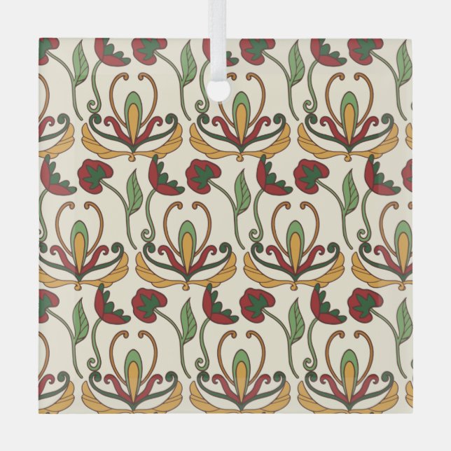 Seamless floral pattern with red and yellow  glass tree decoration (Front)