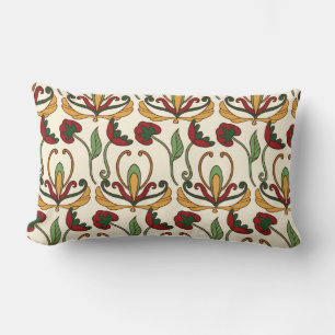 Seamless floral pattern with red and yellow  lumbar cushion