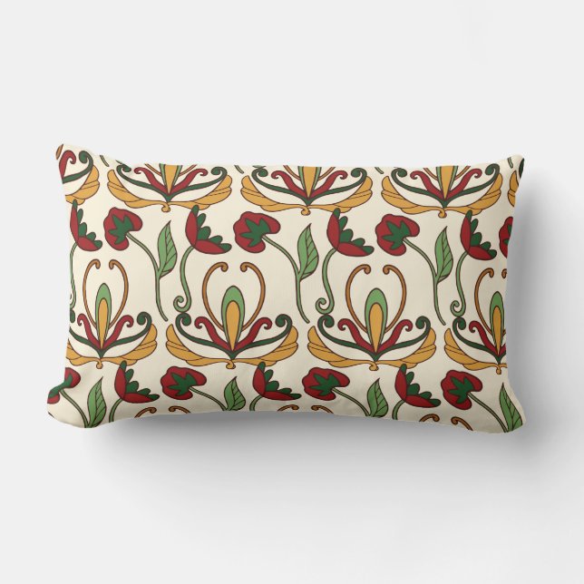 Seamless floral pattern with red and yellow  lumbar cushion (Front)