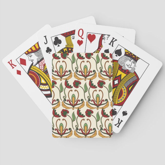 Seamless floral pattern with red and yellow  playing cards (Back)