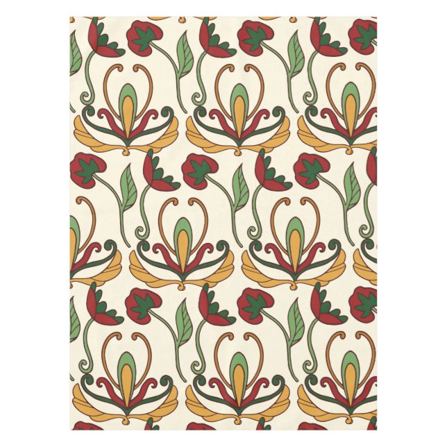 Seamless floral pattern with red and yellow  tablecloth (Front)