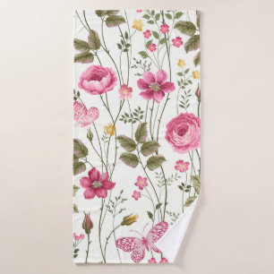 seamless floral pattern with roses and butterfly bath towel