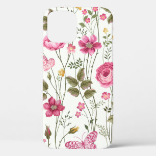 seamless floral pattern with roses and butterfly iPhone 12 case
