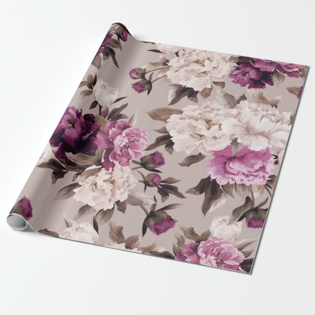 Seamless floral pattern with roses on light backgr wrapping paper (Unrolled)