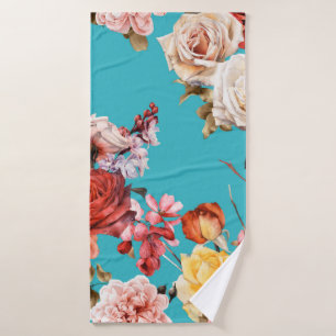 Seamless floral pattern with roses, watercolor. fl bath towel