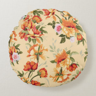 Seamless floral pattern with roses, watercolor. Il Round Cushion