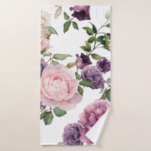 Seamless floral pattern with roses, watercolor. p bath towel