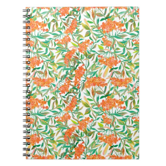 Seamless floral pattern with rowan, leaves on an i notebook (Front)