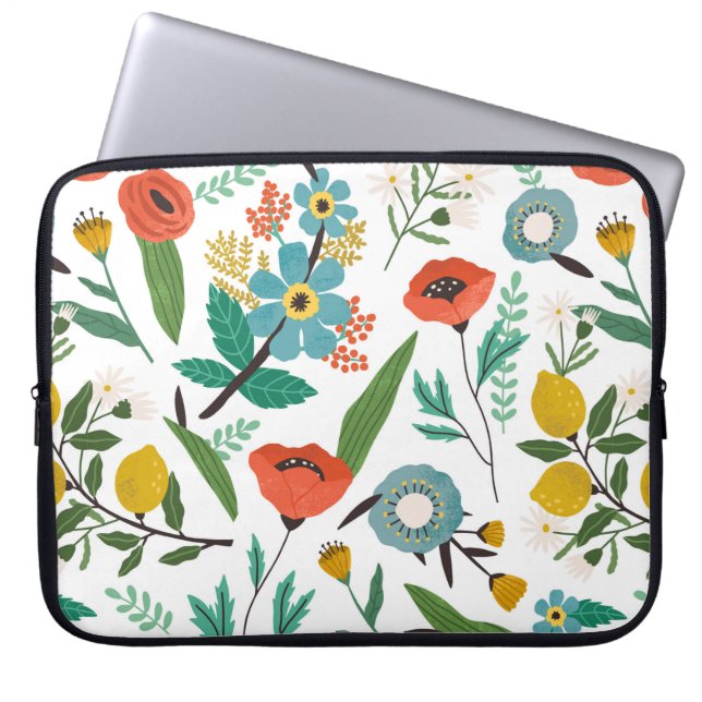 Seamless floral pattern with spring blossomed flow laptop sleeve (Front)