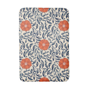 Seamless floral pattern with vibrant orange flower bath mat