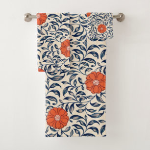 Seamless floral pattern with vibrant orange flower bath towel set