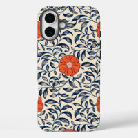 Seamless floral pattern with vibrant orange flower
