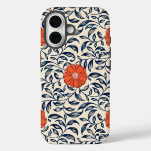 Seamless floral pattern with vibrant orange flower iPhone 16 case