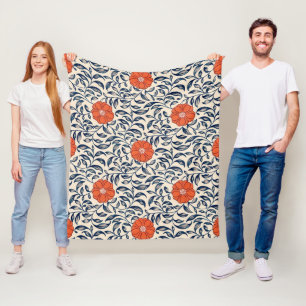 Seamless floral pattern with vibrant orange flower fleece blanket