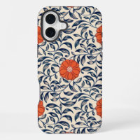 Seamless floral pattern with vibrant orange flower