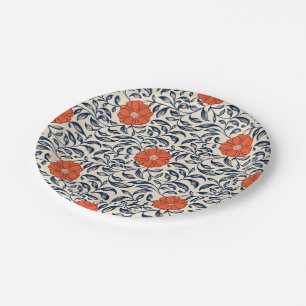 Seamless floral pattern with vibrant orange flower paper plate