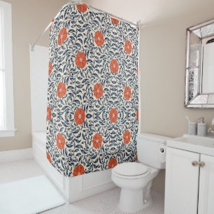 Seamless floral pattern with vibrant orange flower shower curtain