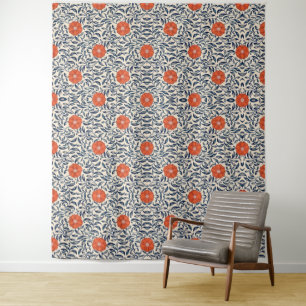 Seamless floral pattern with vibrant orange flower tapestry