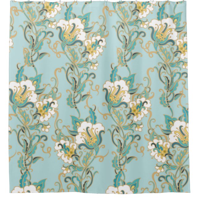 Seamless floral pattern with white cotton flowersl shower curtain (Front)