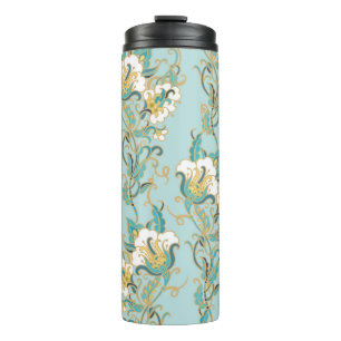 Seamless floral pattern with white cotton flowersl thermal tumbler