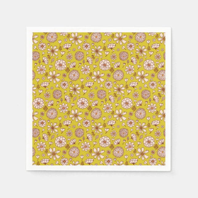 Seamless Floral pattern yellow Napkin (Front)