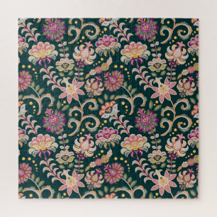 Seamless Floral Pink Dark Background Jigsaw Puzzle