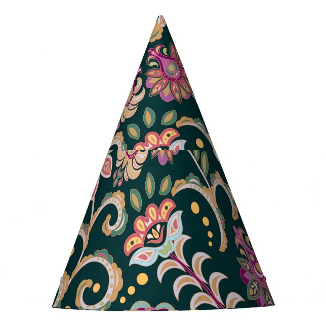 Seamless Floral Pink Dark Background Party Hat (Front)