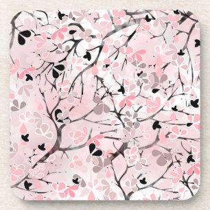 Seamless floral spring flowers leaves branches pin coaster