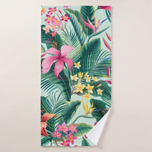 seamless floral tropical pattern with hibiscus and bath towel (Bath Towel)