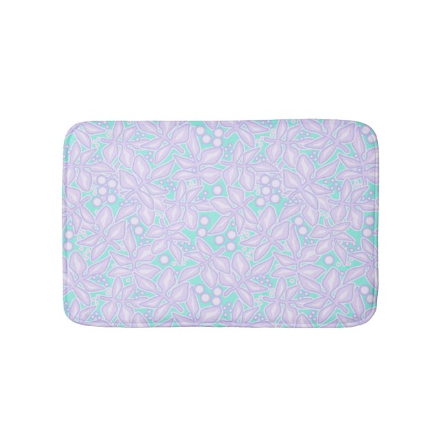 Seamless floral violet flowers lace leaves blue wh bath mat (Front)