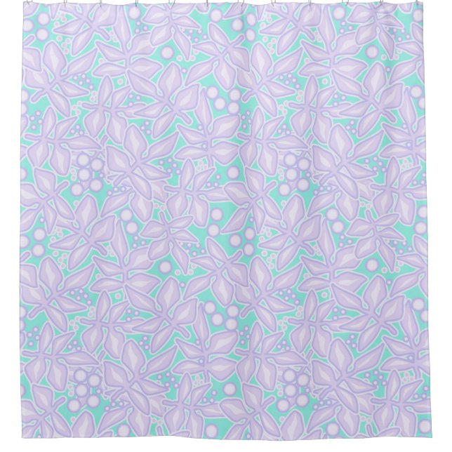 Seamless floral violet flowers lace leaves blue wh shower curtain (Front)
