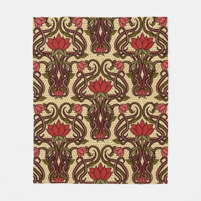 Seamless floral wallpaper in art nouveau style, Vi Fleece Blanket (Front)