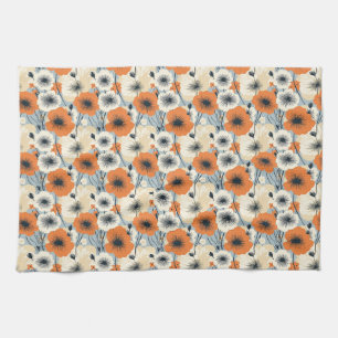 Seamless Floral With Orange, White, and Black Flow Tea Towel
