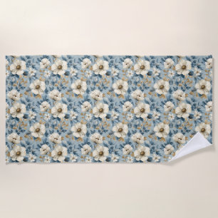 Seamless Floral With White and Beige Flowers Beach Towel