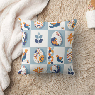 Seamless Flower abstract plants and Birds Cushion