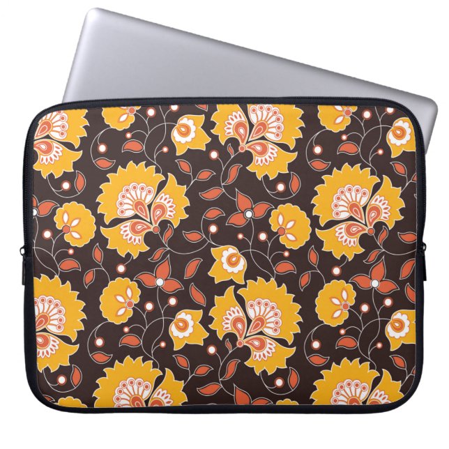 seamless flower coloured indian style pattern on b laptop sleeve (Front)