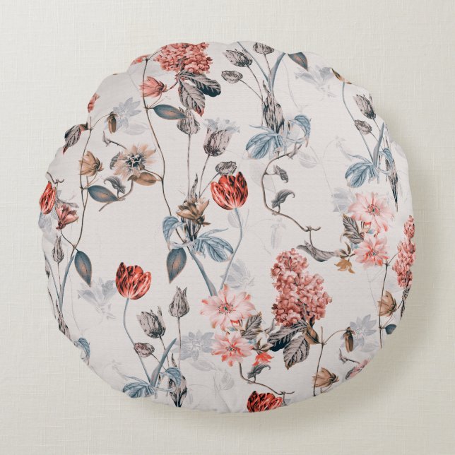 seamless flower design with light backgroundflower round cushion (Front)