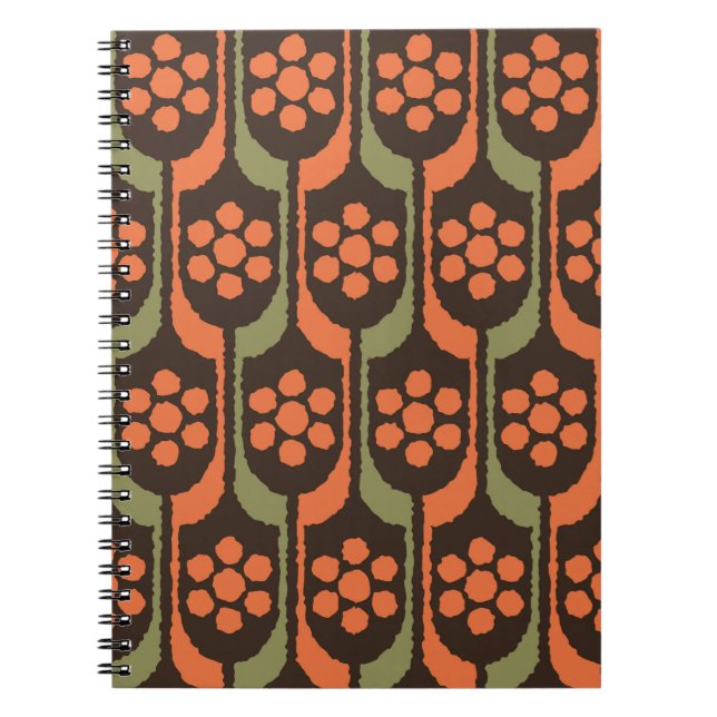 Seamless flower repeat pattern orange gold50s,60s, notebook (Front)