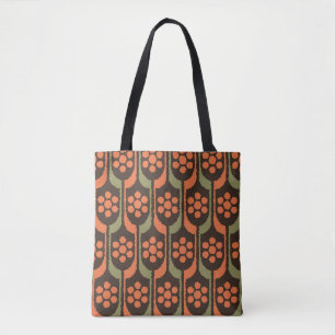 Seamless flower repeat pattern orange gold50s,60s, tote bag
