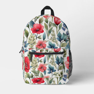 Seamless Flowers and Trees Pattern Printed Backpack