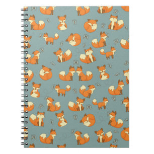 Seamless Fox and Butterfly Pattern Spiral Notebook
