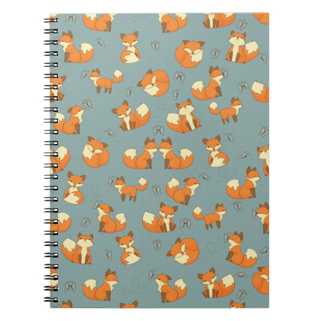 Seamless Fox and Butterfly Pattern Spiral Notebook (Front)