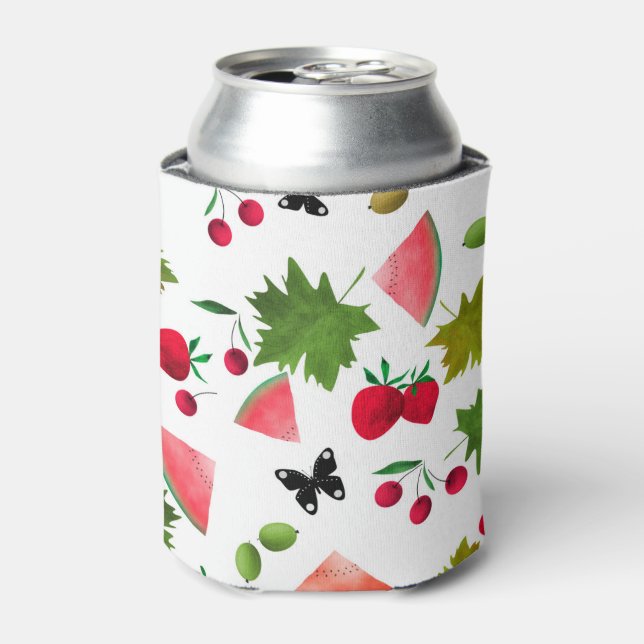 Seamless Fresh Fruits Berries Watercolor Cartoon C Can Cooler (Can Front)