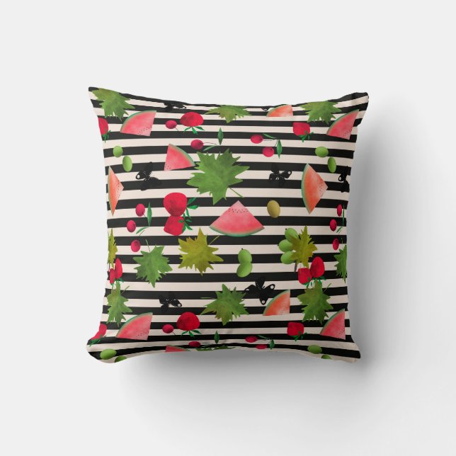 Seamless Fresh Fruits Berries Watercolor Cartoon C Cushion (Front)
